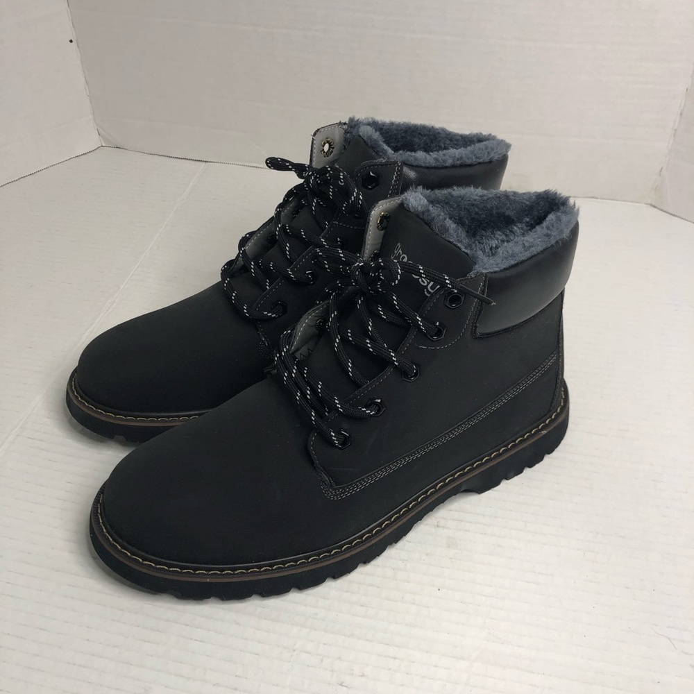 Gracosy Boots Mens Size 12 Black Faux Fur Lined Tie